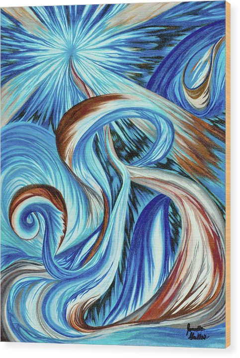 Blue Energy Burst - Wood Print