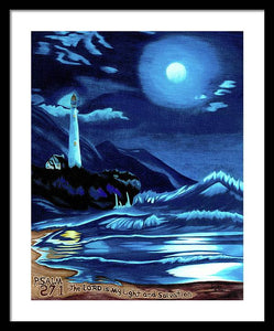 Lighthouse Moonlit Sky - Framed Print