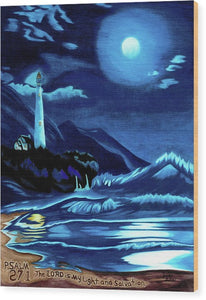 Lighthouse Moonlit Sky - Wood Print