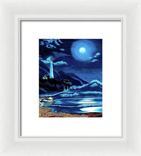 Load image into Gallery viewer, Lighthouse Moonlit Sky - Framed Print
