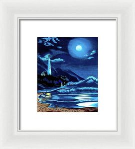 Lighthouse Moonlit Sky - Framed Print