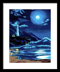 Lighthouse Moonlit Sky - Framed Print