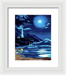 Lighthouse Moonlit Sky - Framed Print