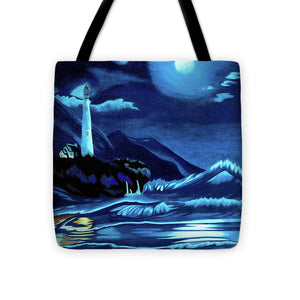 Lighthouse Moonlit Sky - Tote Bag