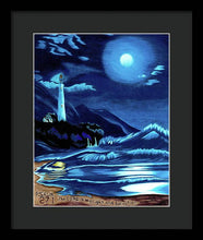 Load image into Gallery viewer, Lighthouse Moonlit Sky - Framed Print
