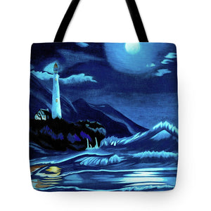 Lighthouse Moonlit Sky - Tote Bag