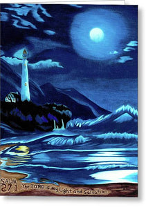 Lighthouse Moonlit Sky - Greeting Card