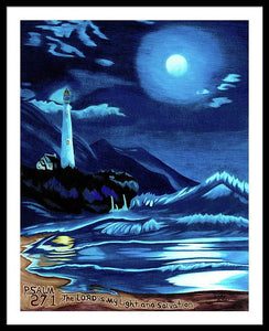 Lighthouse Moonlit Sky - Framed Print