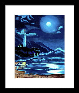 Lighthouse Moonlit Sky - Framed Print