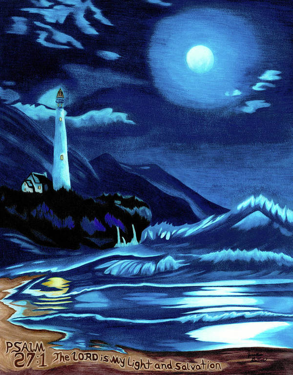 Lighthouse Moonlit Sky - Art Print