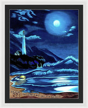 Load image into Gallery viewer, Lighthouse Moonlit Sky - Framed Print
