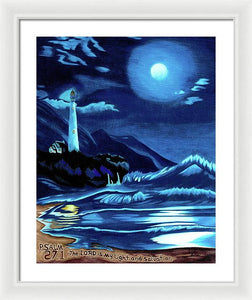 Lighthouse Moonlit Sky - Framed Print