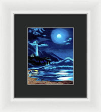 Load image into Gallery viewer, Lighthouse Moonlit Sky - Framed Print
