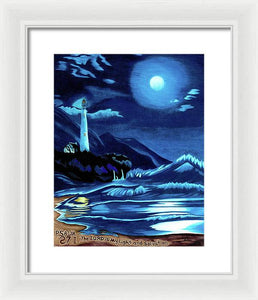 Lighthouse Moonlit Sky - Framed Print