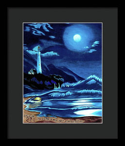 Lighthouse Moonlit Sky - Framed Print