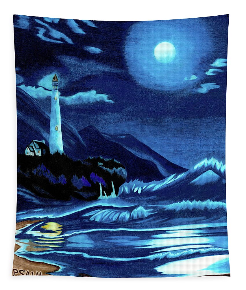 Lighthouse Moonlit Sky - Tapestry