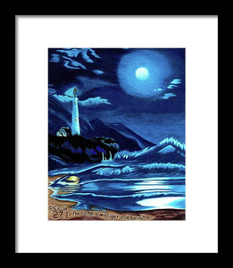 Lighthouse Moonlit Sky - Framed Print