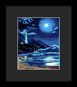 Lighthouse Moonlit Sky - Framed Print