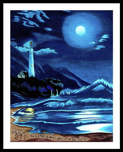 Lighthouse Moonlit Sky - Framed Print