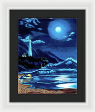 Load image into Gallery viewer, Lighthouse Moonlit Sky - Framed Print
