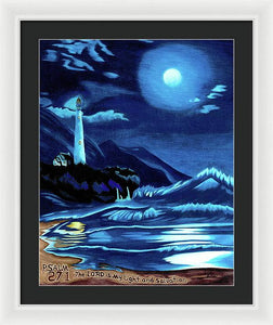 Lighthouse Moonlit Sky - Framed Print