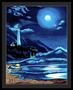 Lighthouse Moonlit Sky - Framed Print