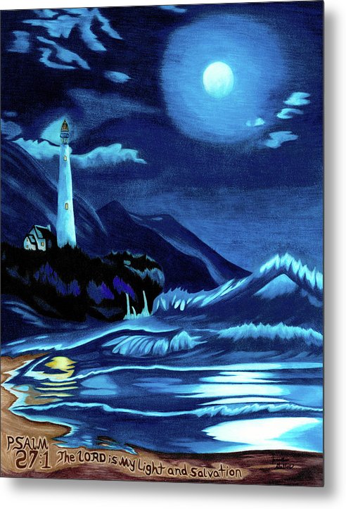 Lighthouse Moonlit Sky - Metal Print