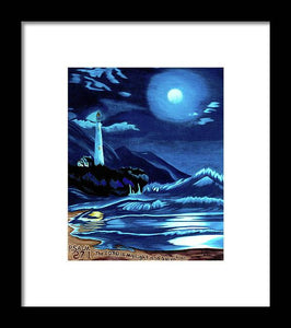 Lighthouse Moonlit Sky - Framed Print