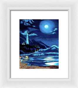 Lighthouse Moonlit Sky - Framed Print