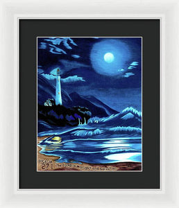 Lighthouse Moonlit Sky - Framed Print