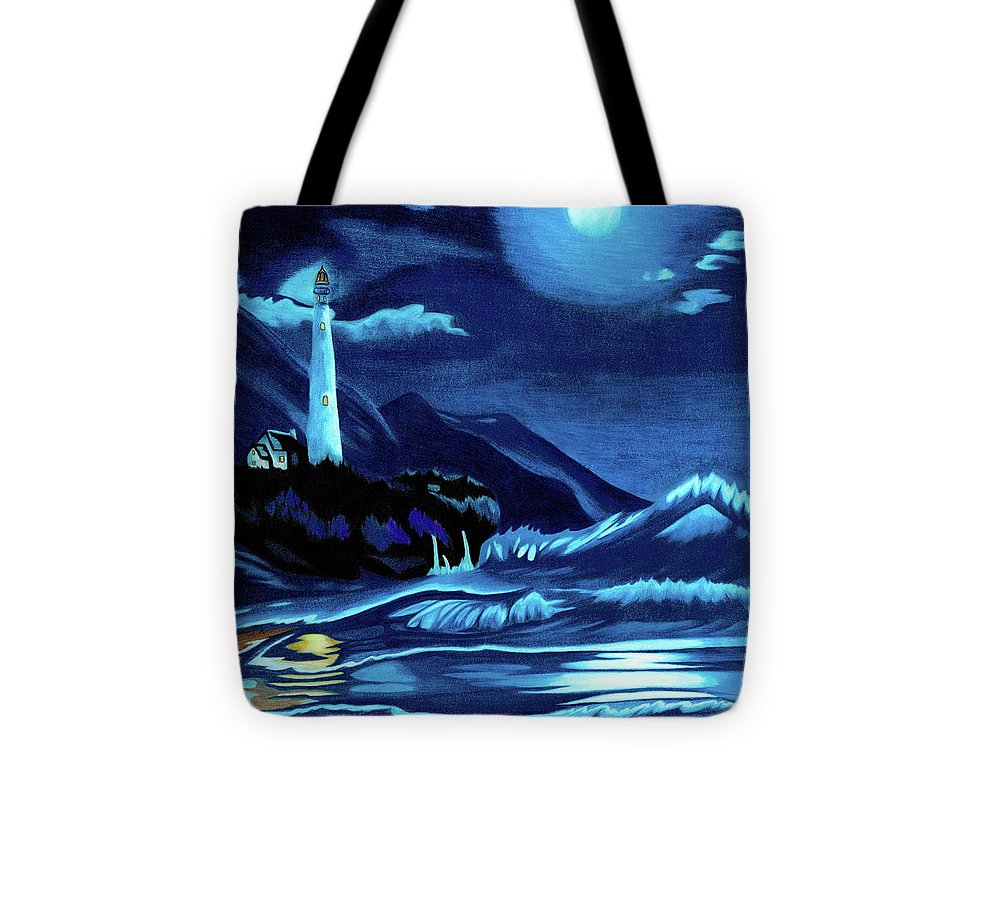 Lighthouse Moonlit Sky - Tote Bag