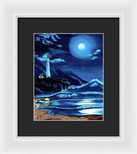 Load image into Gallery viewer, Lighthouse Moonlit Sky - Framed Print
