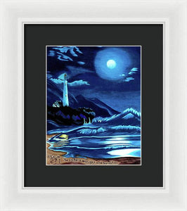 Lighthouse Moonlit Sky - Framed Print