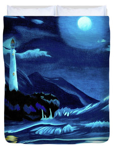 Lighthouse Moonlit Sky - Duvet Cover