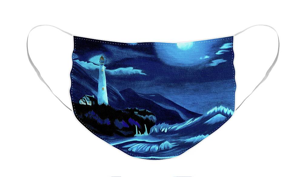 Lighthouse Moonlit Sky - Face Mask