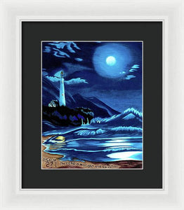 Lighthouse Moonlit Sky - Framed Print